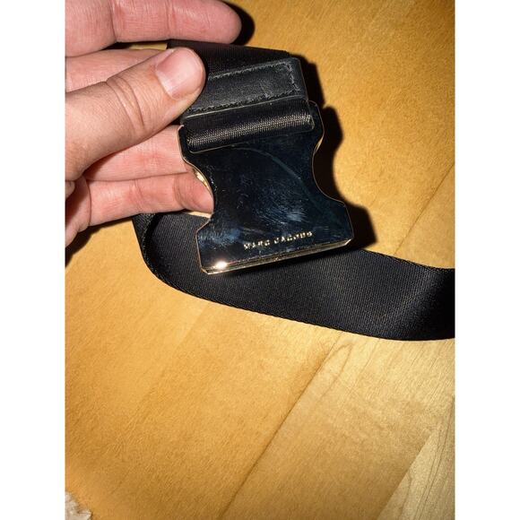 Marc Jacobs Black Silver Canvas Seatbelt Buckle Adjustable Belt OS